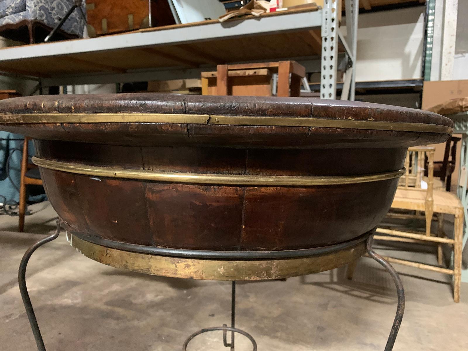 Pair of 20th Century Asian Round Wooden Planters on Custom Metal Stands 6