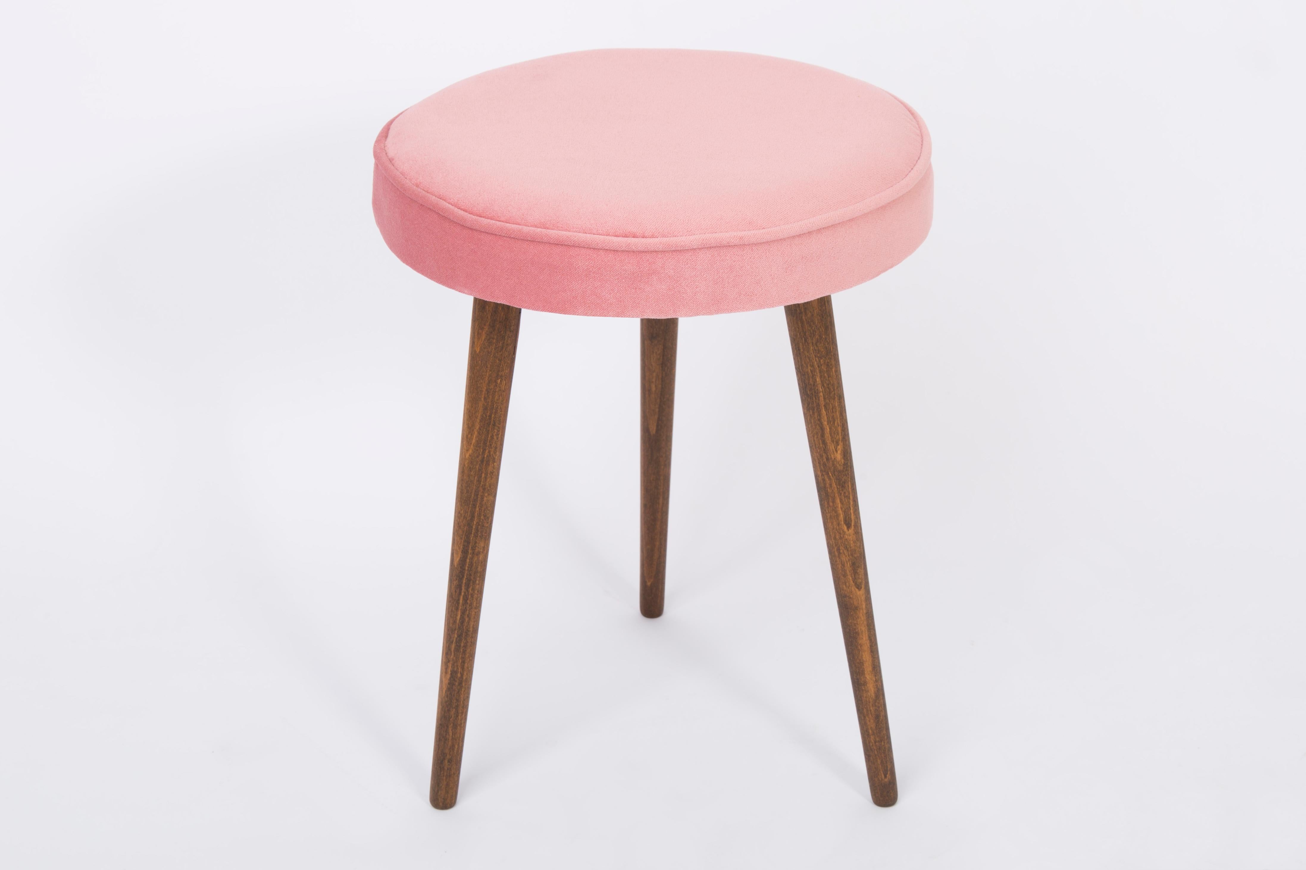 Velvet Pair of 20th Century Baby Pink Stools, 1960s For Sale