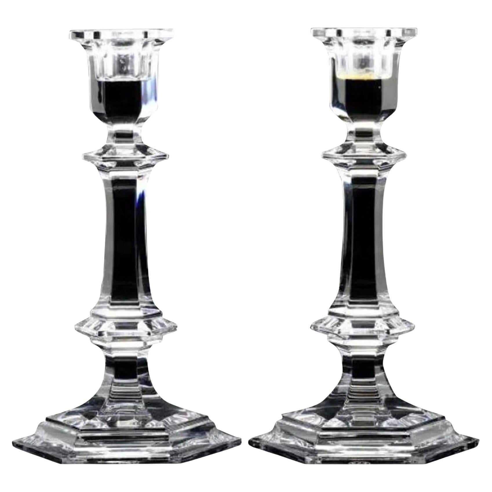 Pair of 20th Century Baccarat Crystal Harcourt Versailles Candlestick Holders