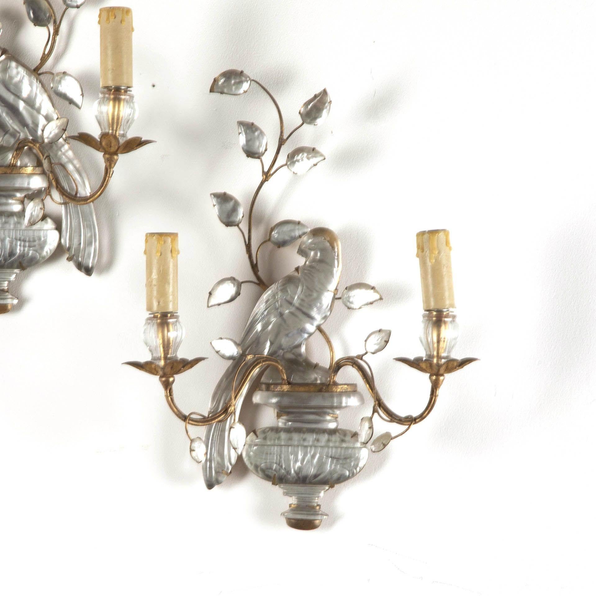 French Pair of 20th Century Bagues Parrot Wall Lights For Sale
