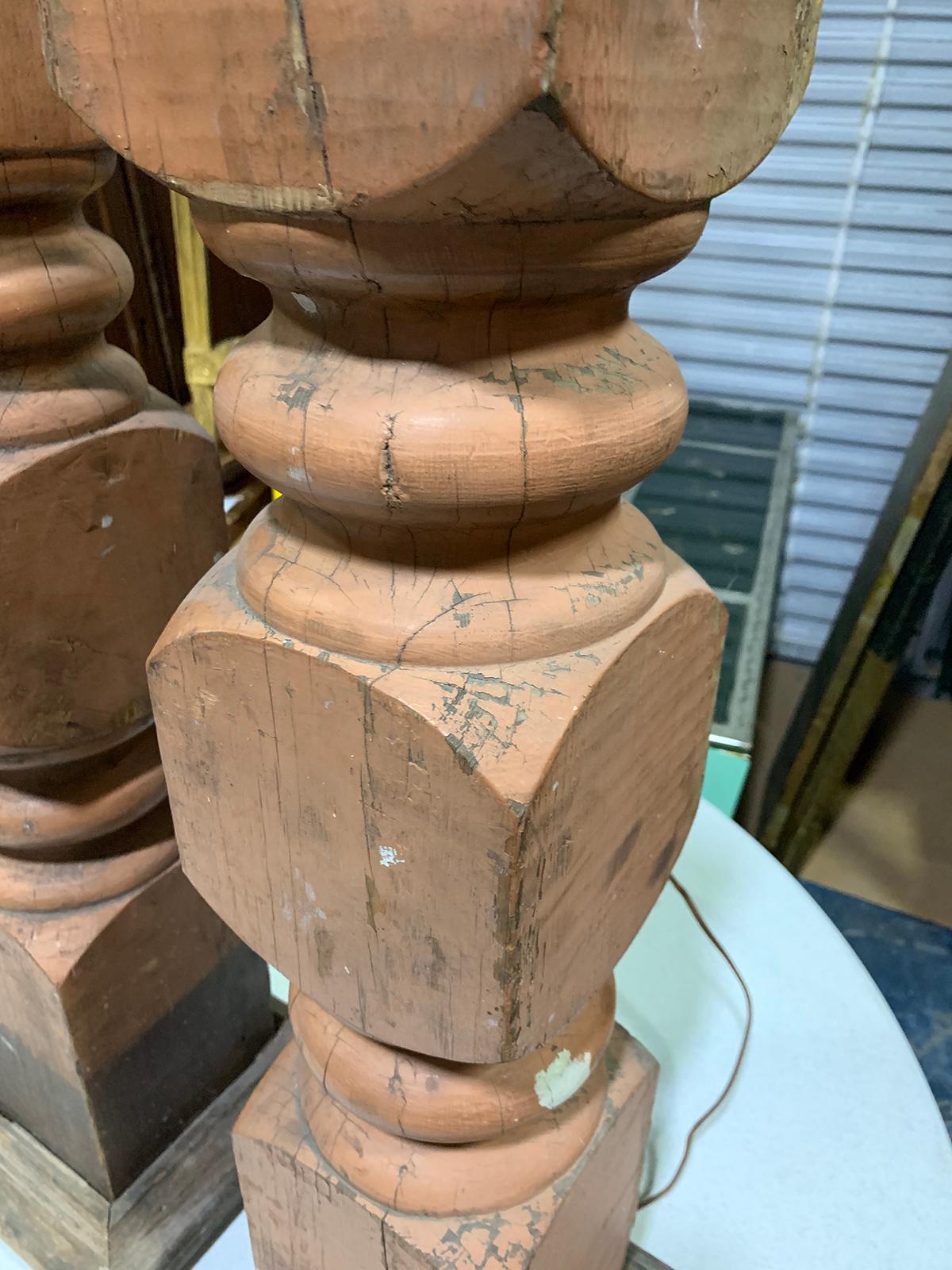 Pair of 20th Century Balustrades as Lamps with Old Finish For Sale 6