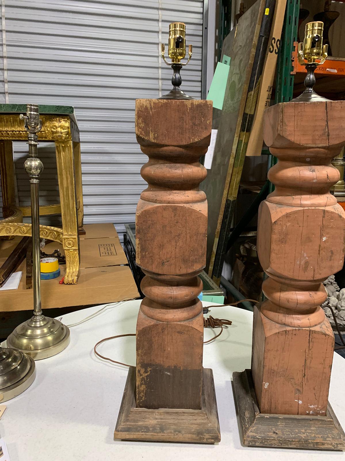 Pair of 20th Century Balustrades as Lamps with Old Finish For Sale 1