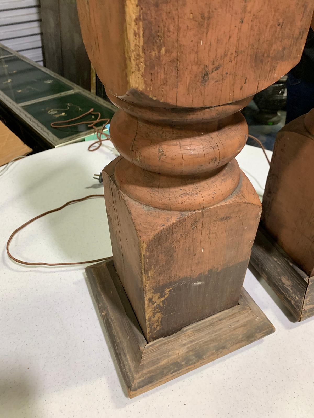 Pair of 20th Century Balustrades as Lamps with Old Finish For Sale 4