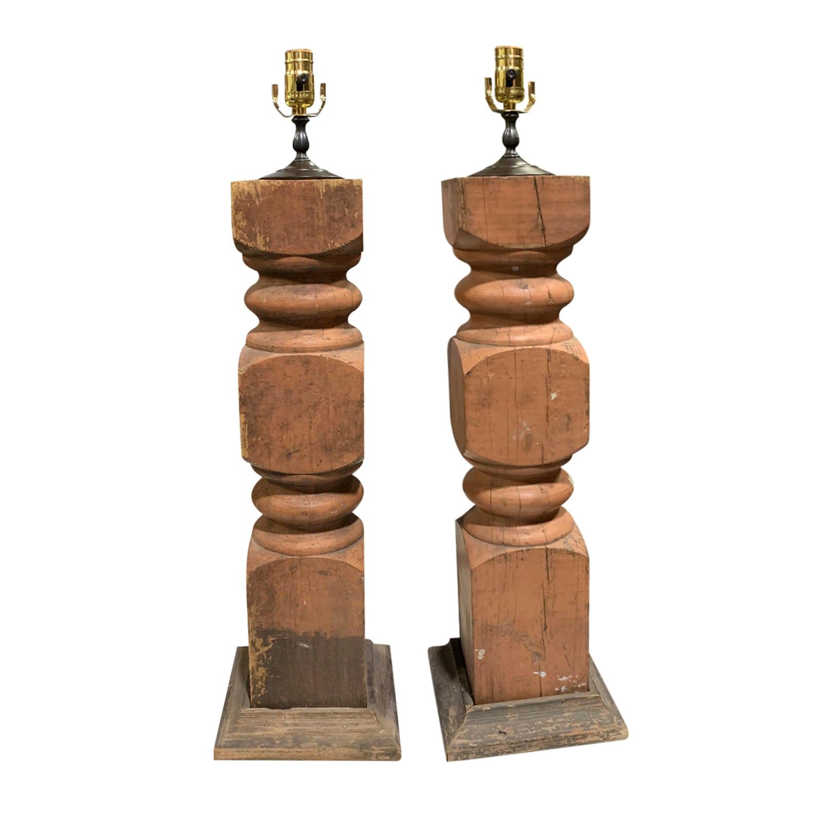 Pair of 20th Century Balustrades as Lamps with Old Finish For Sale