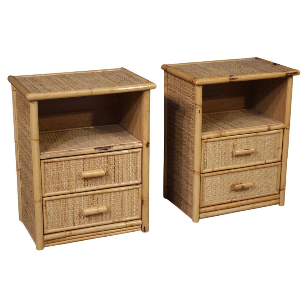 Pair of 20th Century Bamboo and Rattan Italian Modern Night Stands, 1980 in vendita