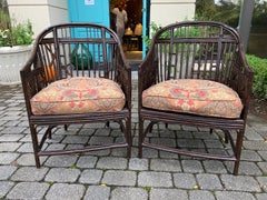 Pair of 20th Century Bamboo Barrel Chairs with Faux Tortoise Shell Finish