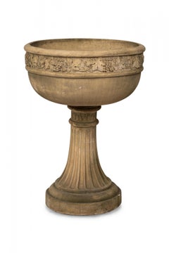 Pair of 20th Century Beige Cast Stone Outdoor Urns / Planters