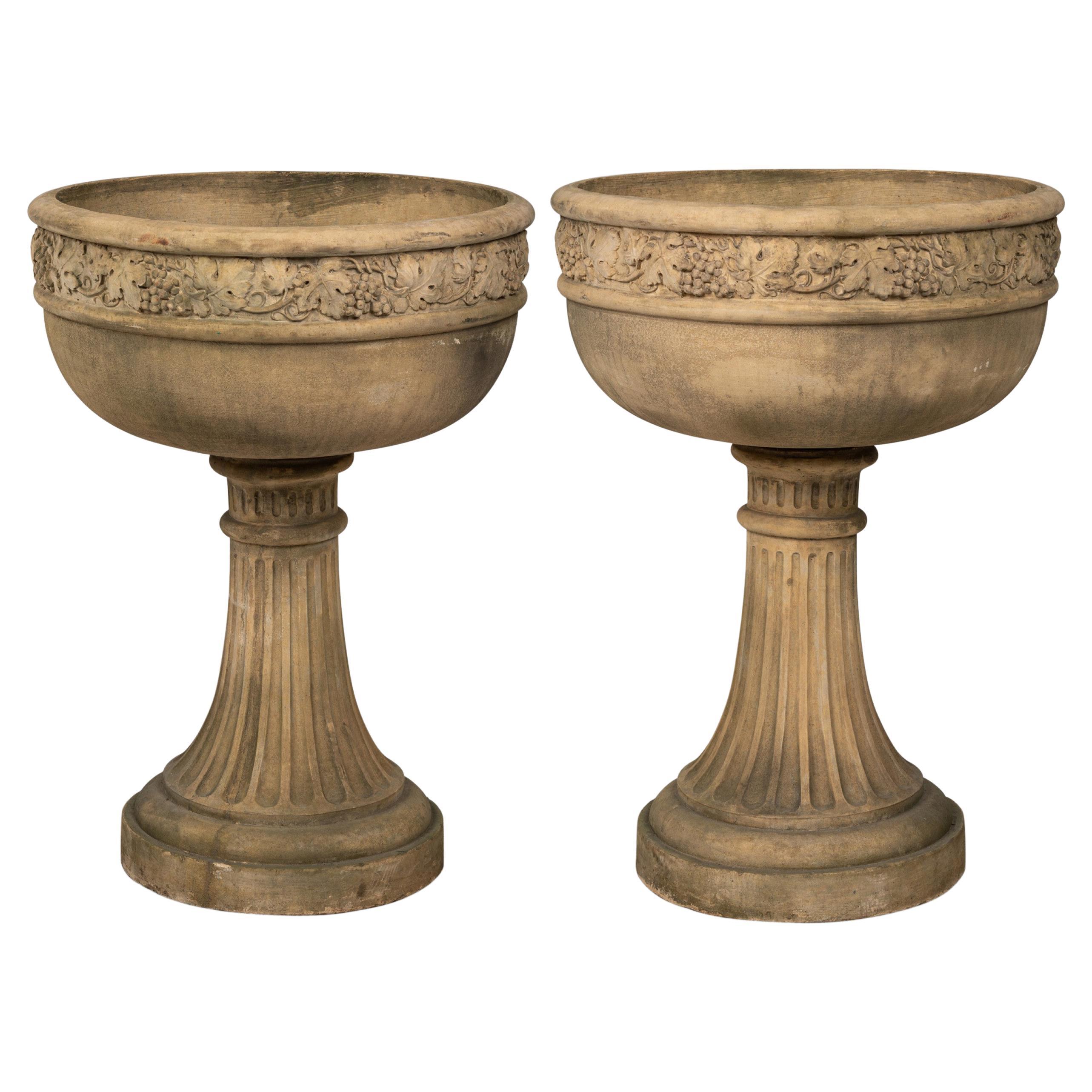 Pair of 20th Century Beige Cast Stone Outdoor Urns / Planters For Sale