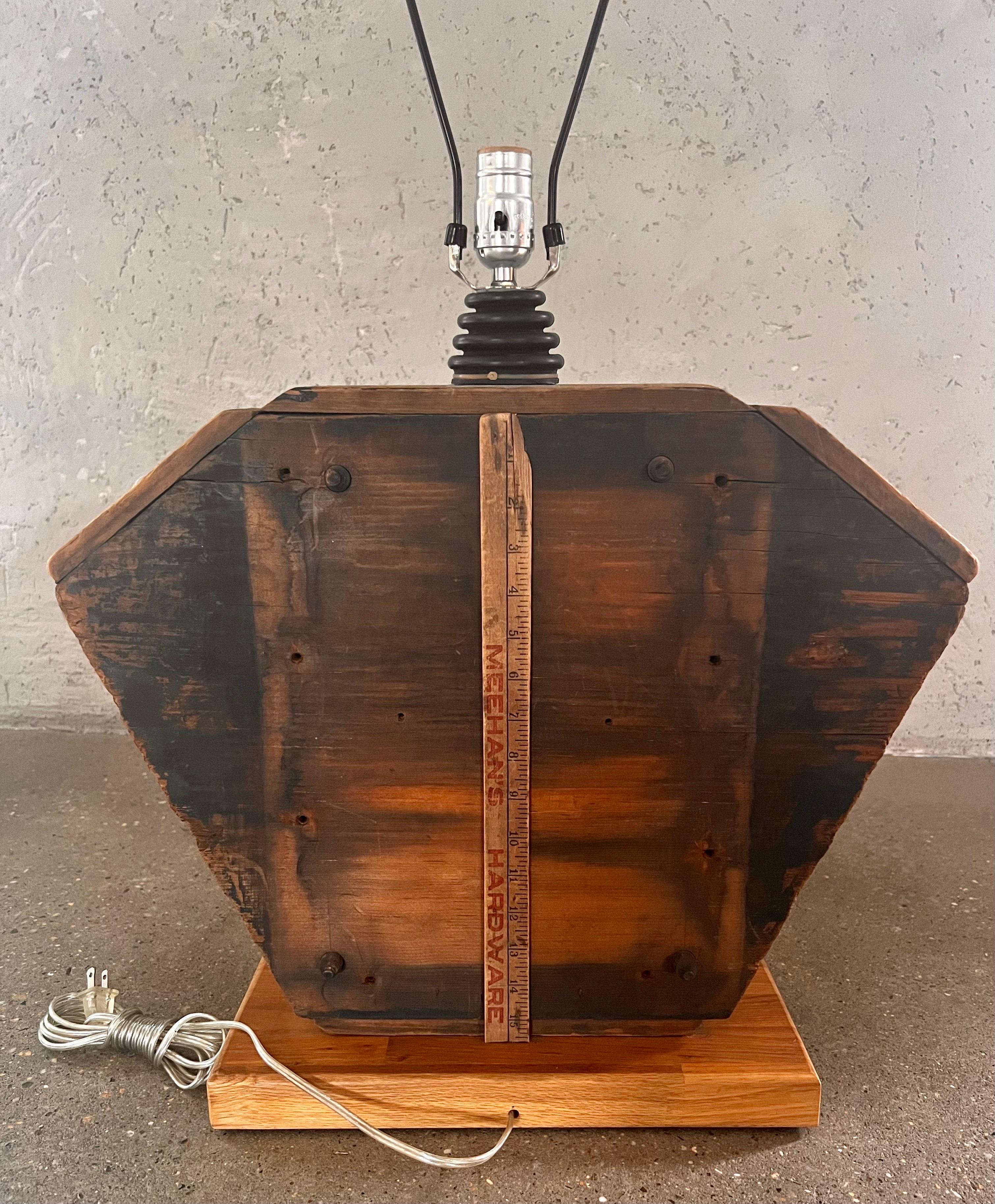 PAIR of 20th Century Belgian Wooden Gear Lamps with Shades  2