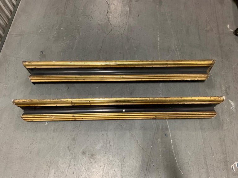 Pair Of 20th Century Black And Gilt Wooden Window Cornices For
