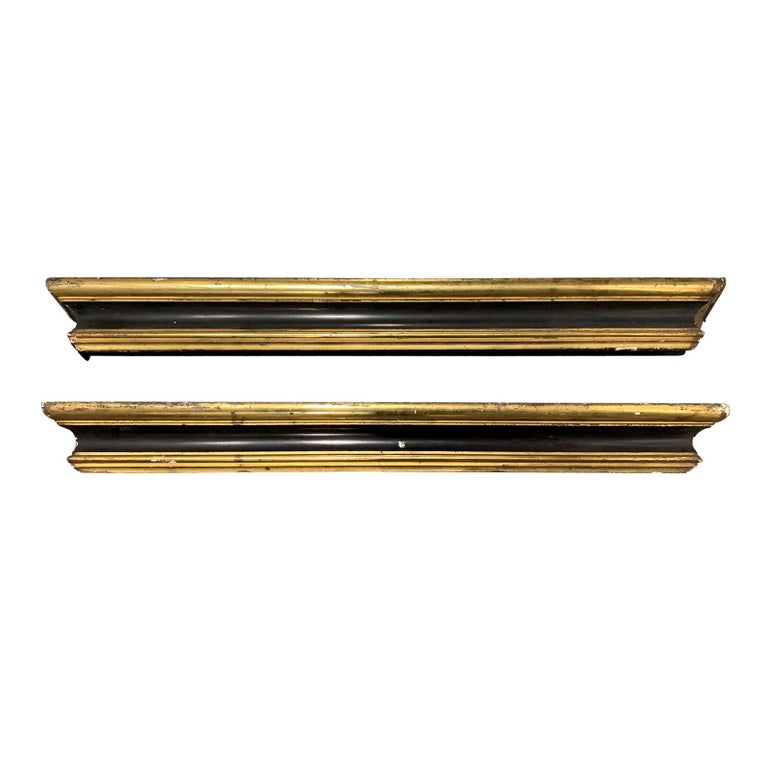 Pair Of 20th Century Black And Gilt Wooden Window Cornices For