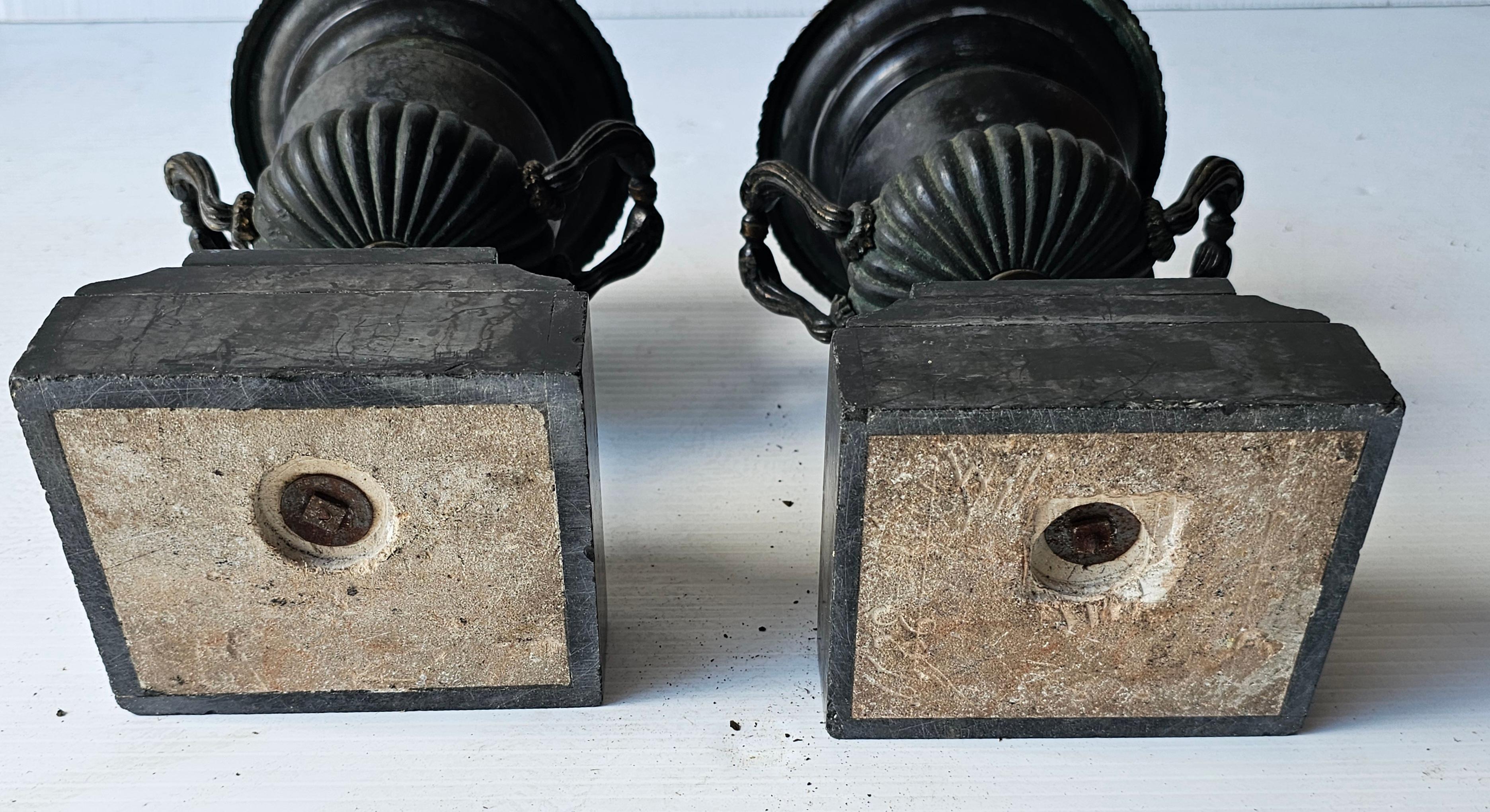 Pair of 20th Century Black Painted Bronze and Slate Urns Mantlepieces For Sale 4