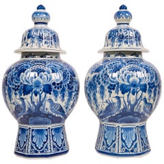 Pair of Dutch Delft Blue and White Jars