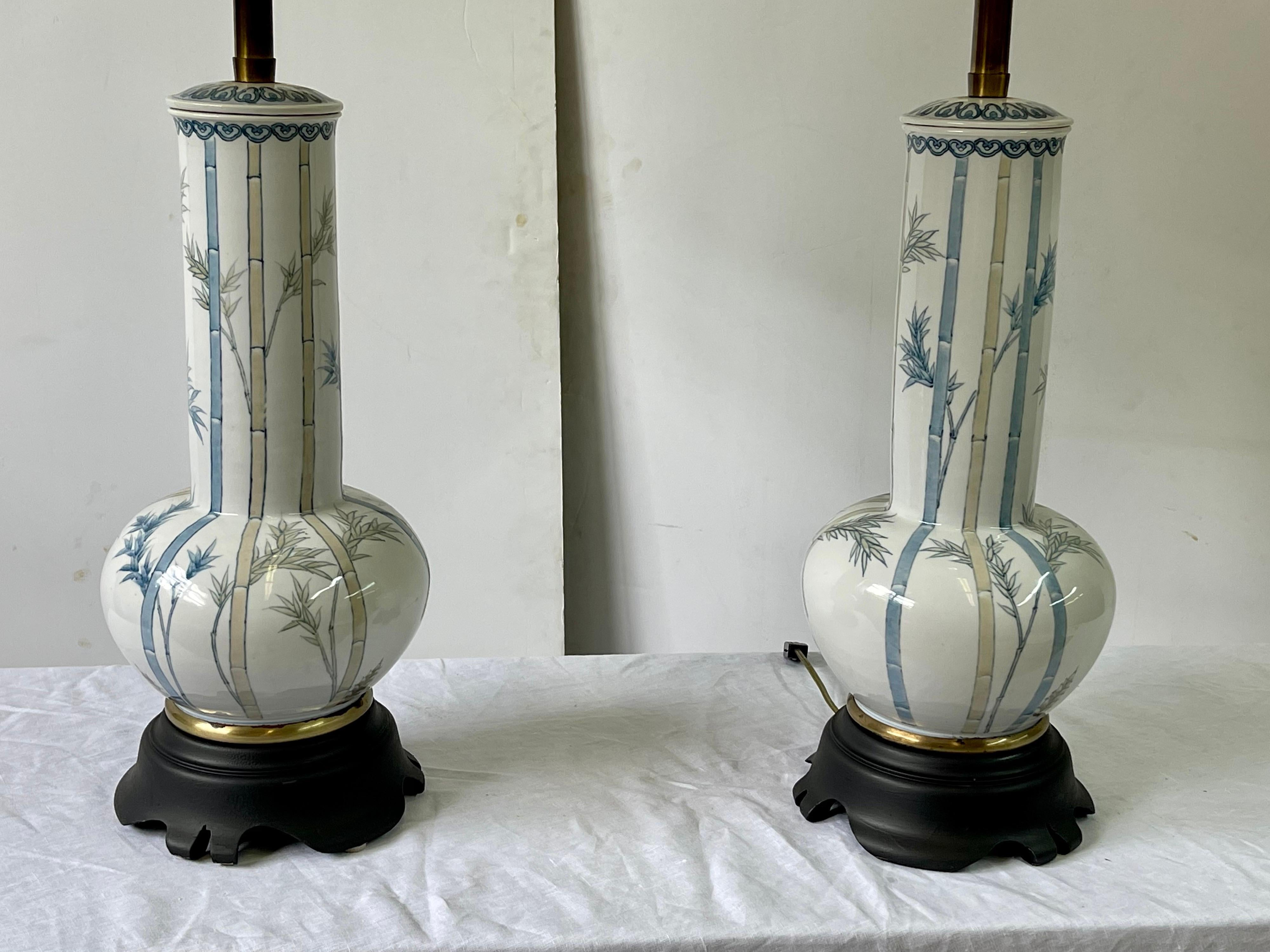Pair of 20th Century Blue and White Porcelain Vase Lamps 3