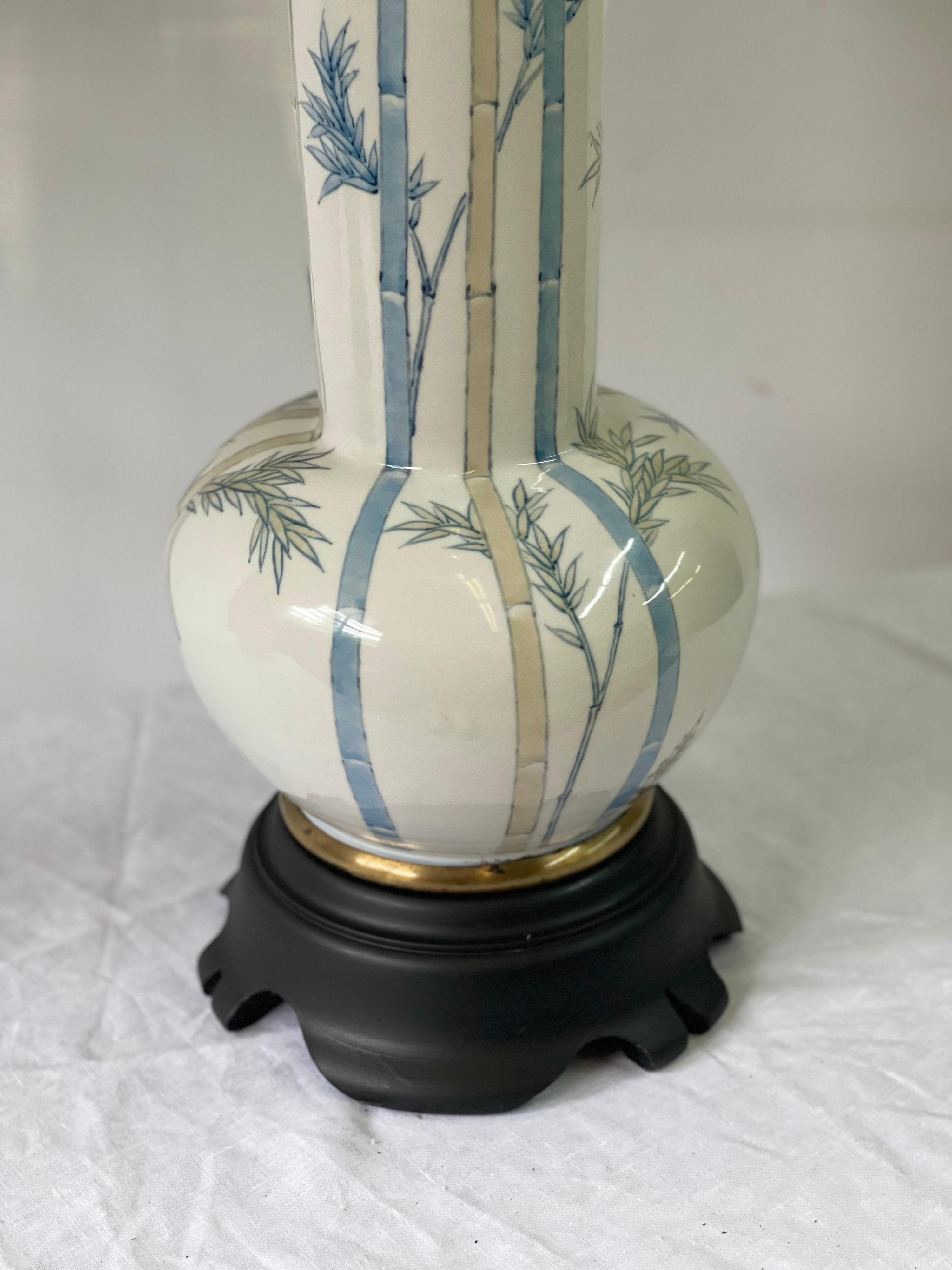 Brass Pair of 20th Century Blue and White Porcelain Vase Lamps
