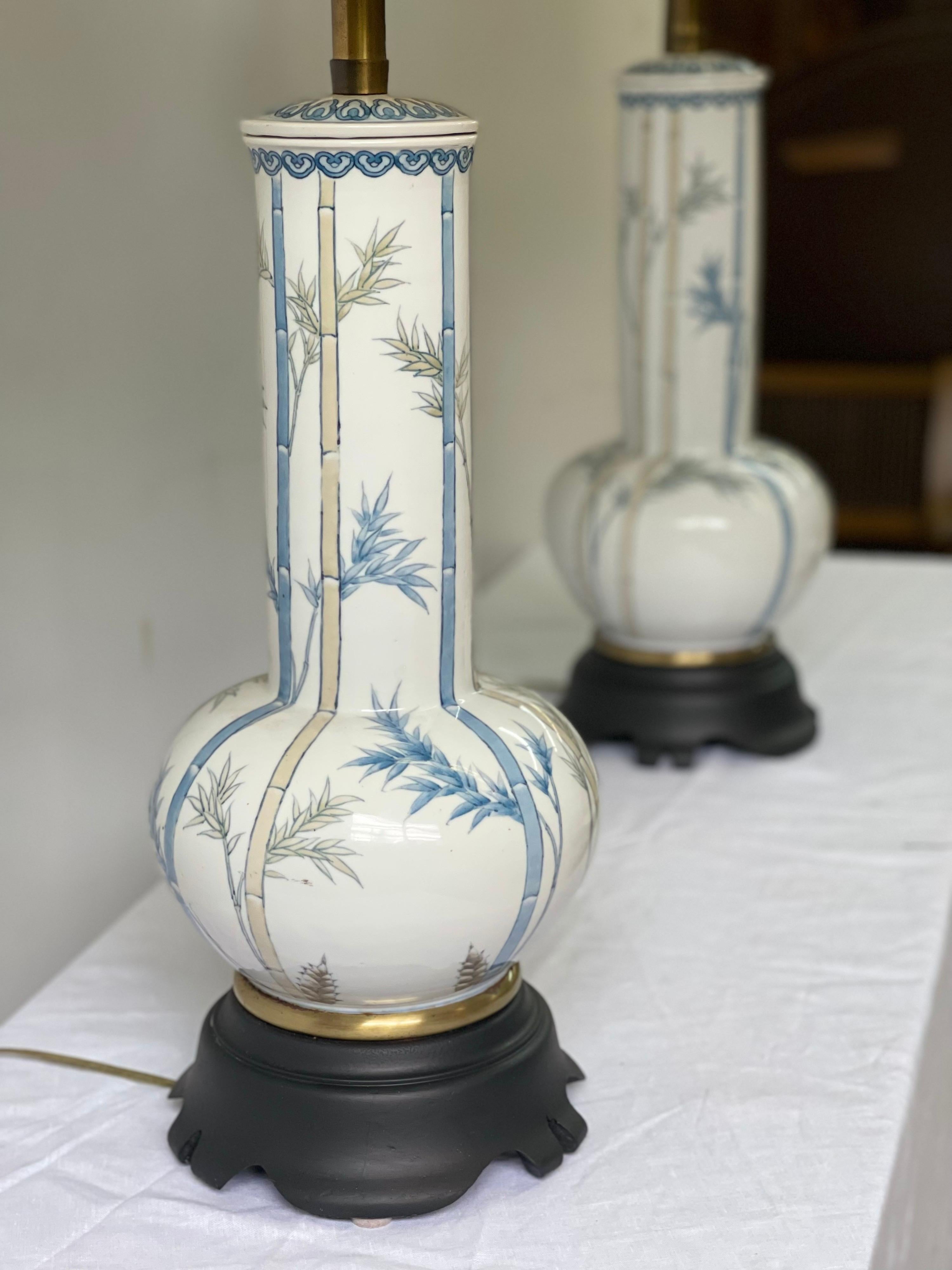 Pair of 20th Century Blue and White Porcelain Vase Lamps 2