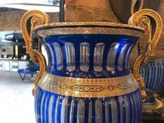 Pair of 20th Century Blue Bohemian Crystal Urns