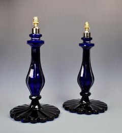 Pair of Cobalt Blue Glass 20th Century Table Lamps