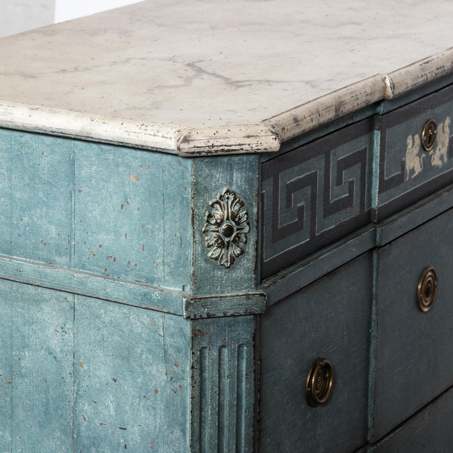 Pair of 20th Century Blue Painted Gustavian Commodes For Sale 9