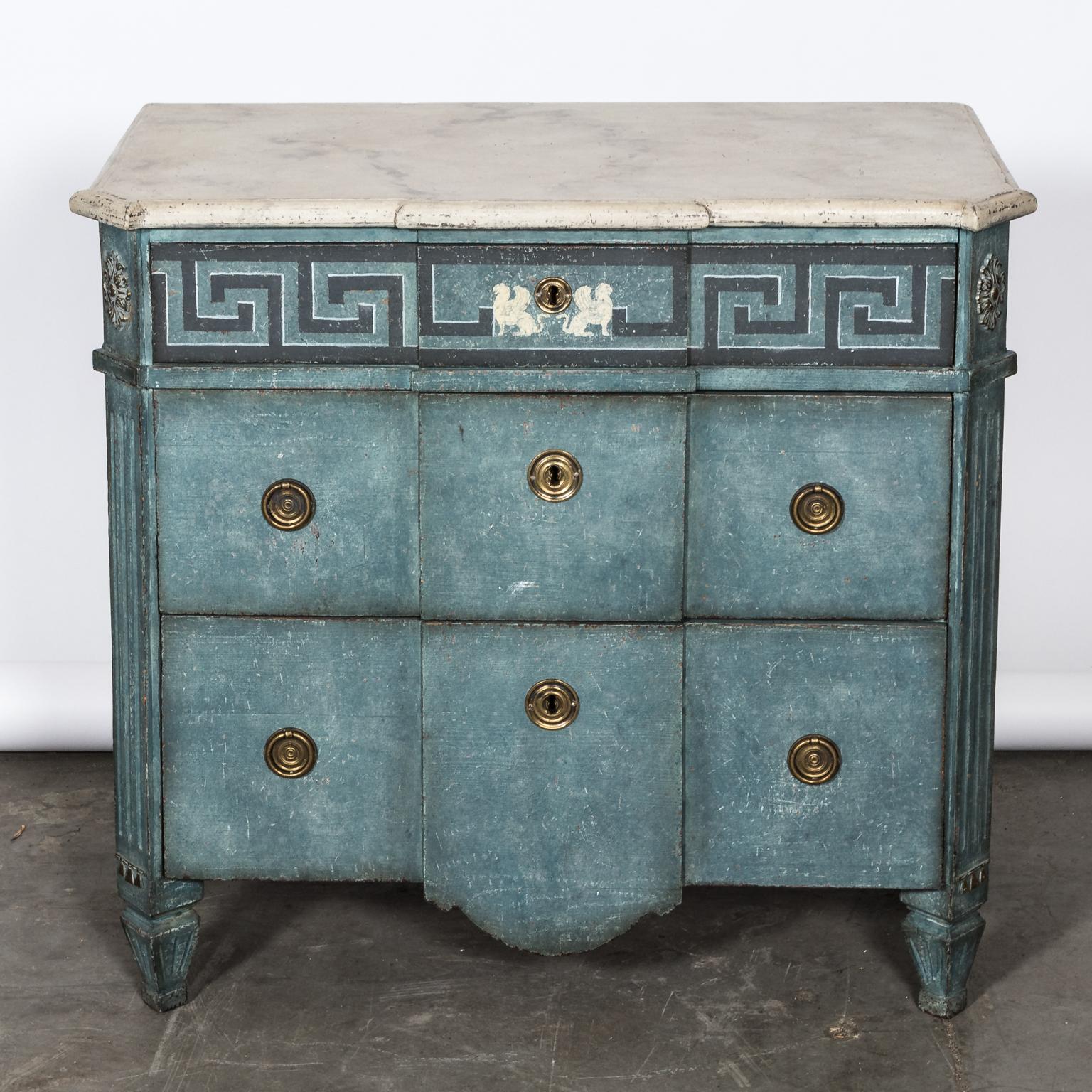 Pair of 20th Century Blue Painted Gustavian Commodes For Sale 15