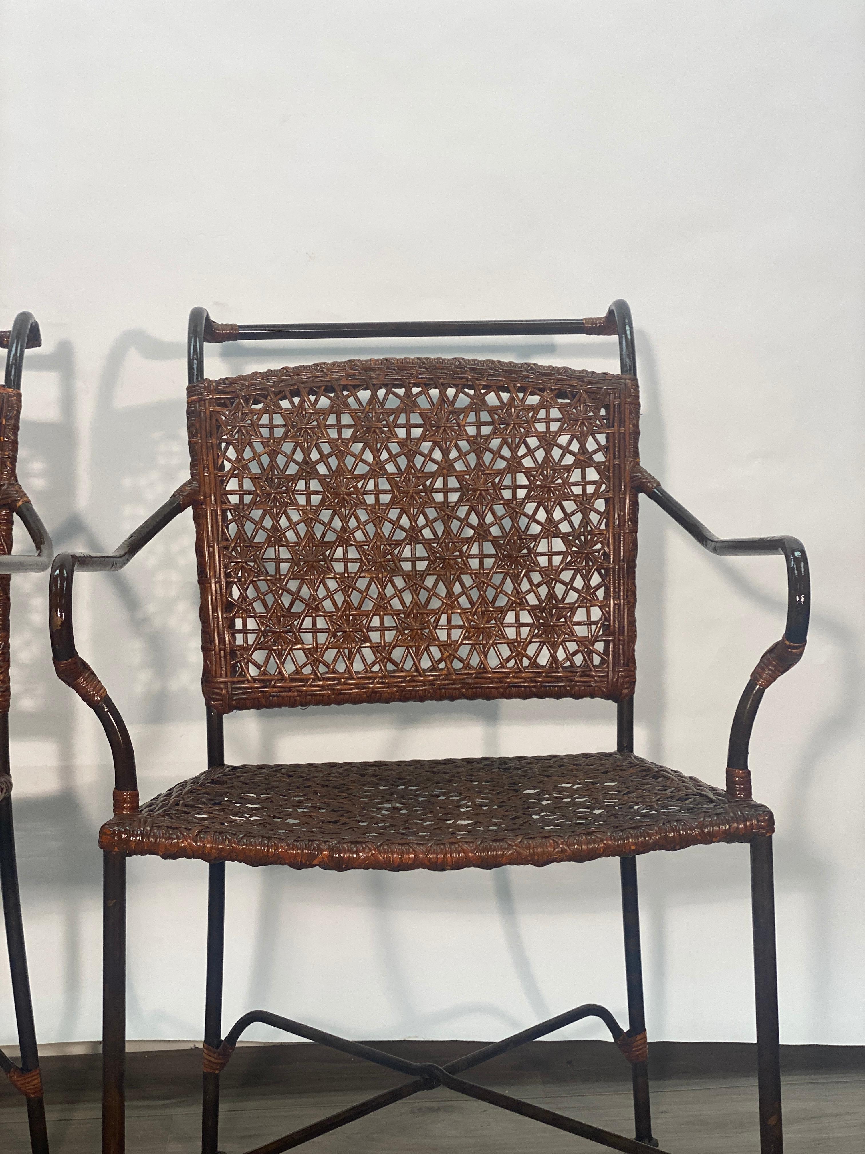 Hand-Woven Pair of 20th Century Boho Style Bar Chairs For Sale
