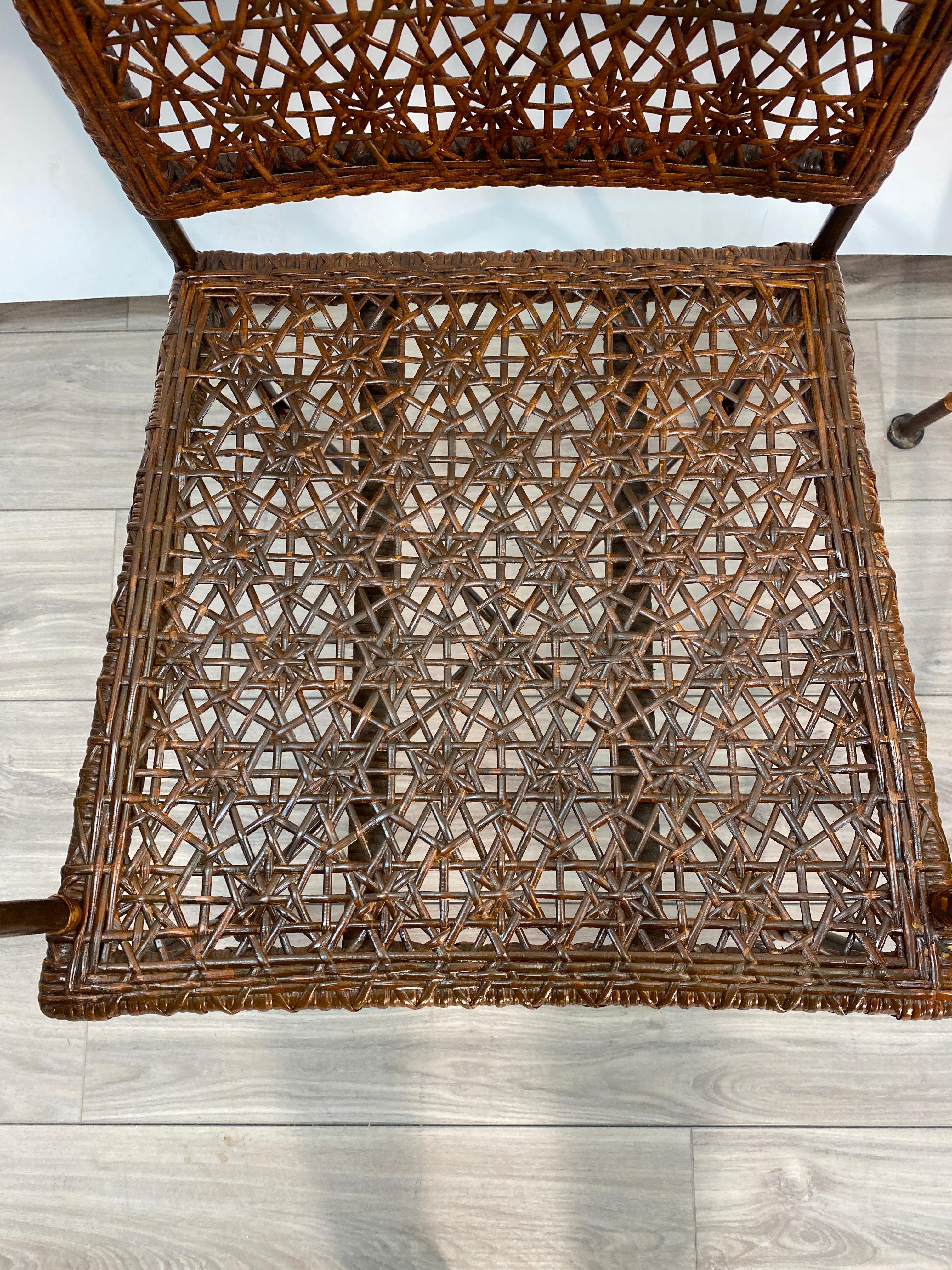Wicker Pair of 20th Century Boho Style Bar Chairs For Sale
