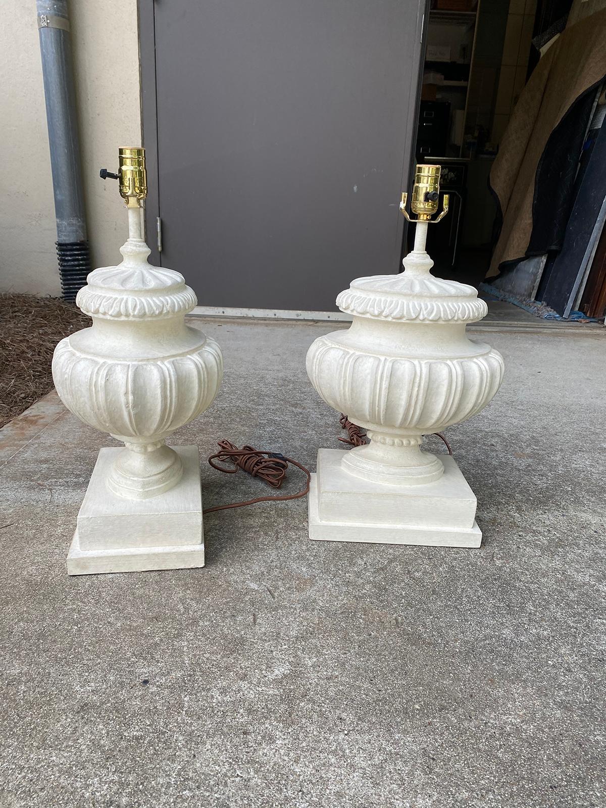 Hand-Painted Pair of 20th Century Borghese Style Urn Lamps with Custom Finish