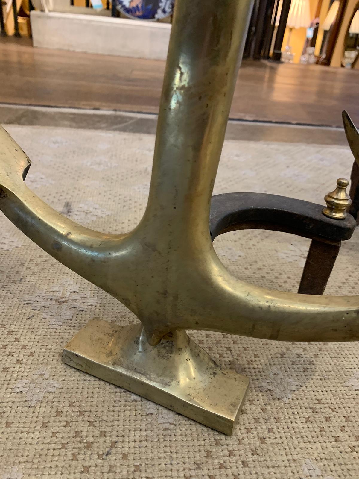 Pair of 20th Century Brass Anchor Andirons 11