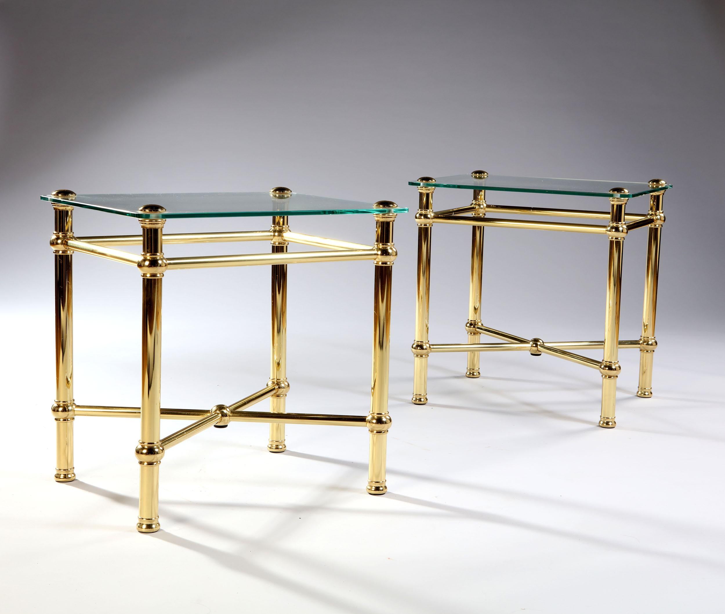 French Pair of 20th Century Brass and Glass Occasional Tables For Sale