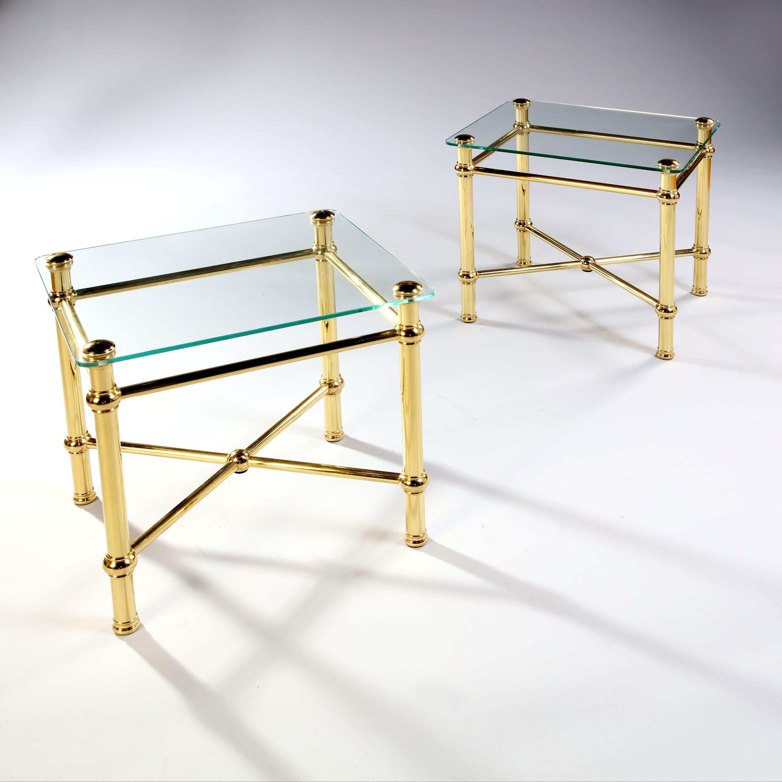 Pair of 20th Century Brass and Glass Occasional Tables 1