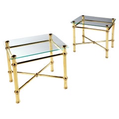 Vintage Pair of 20th Century Brass and Glass Occasional Tables