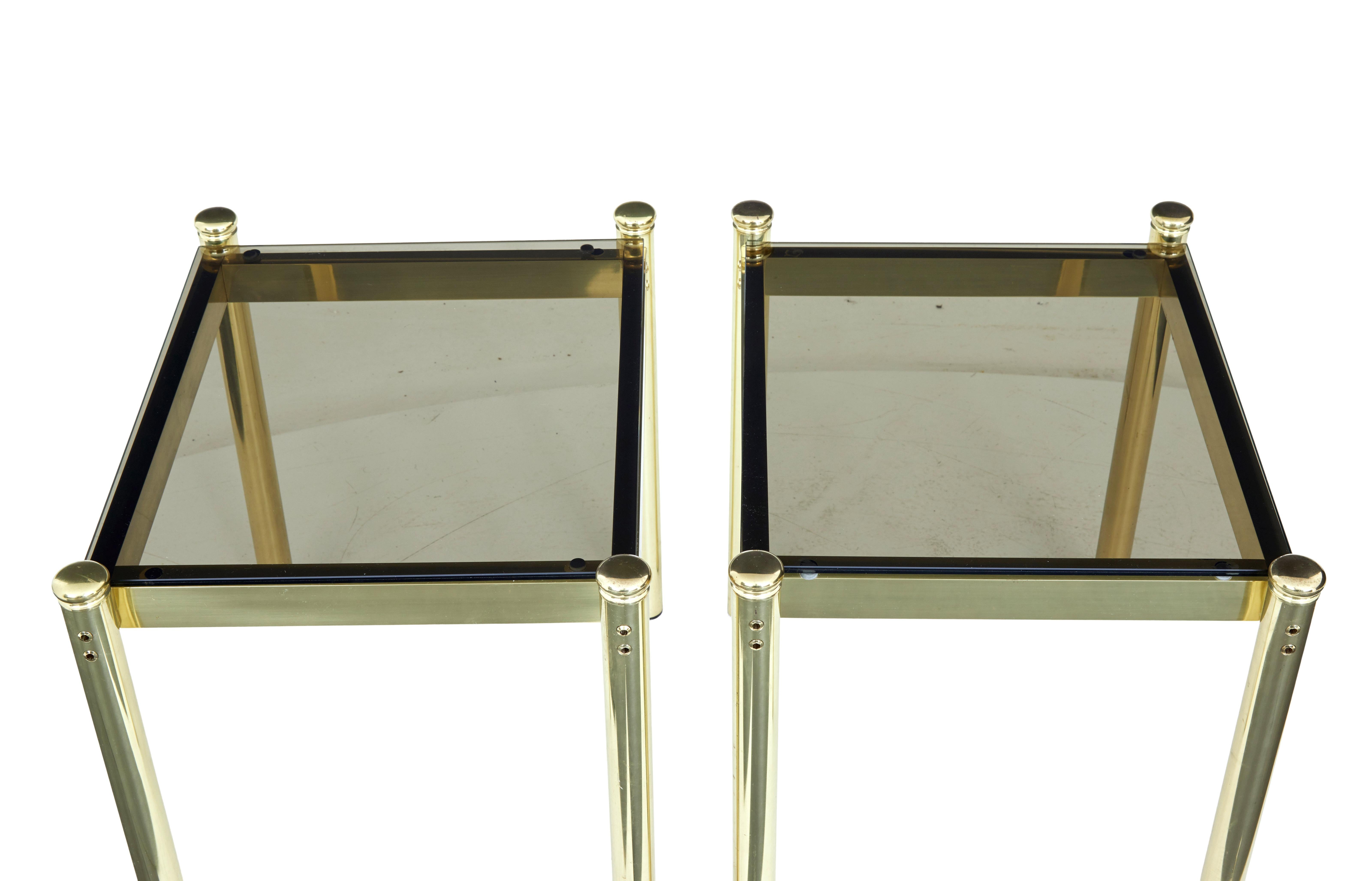 Swedish Pair of 20th Century Brass and Glass Side Tables