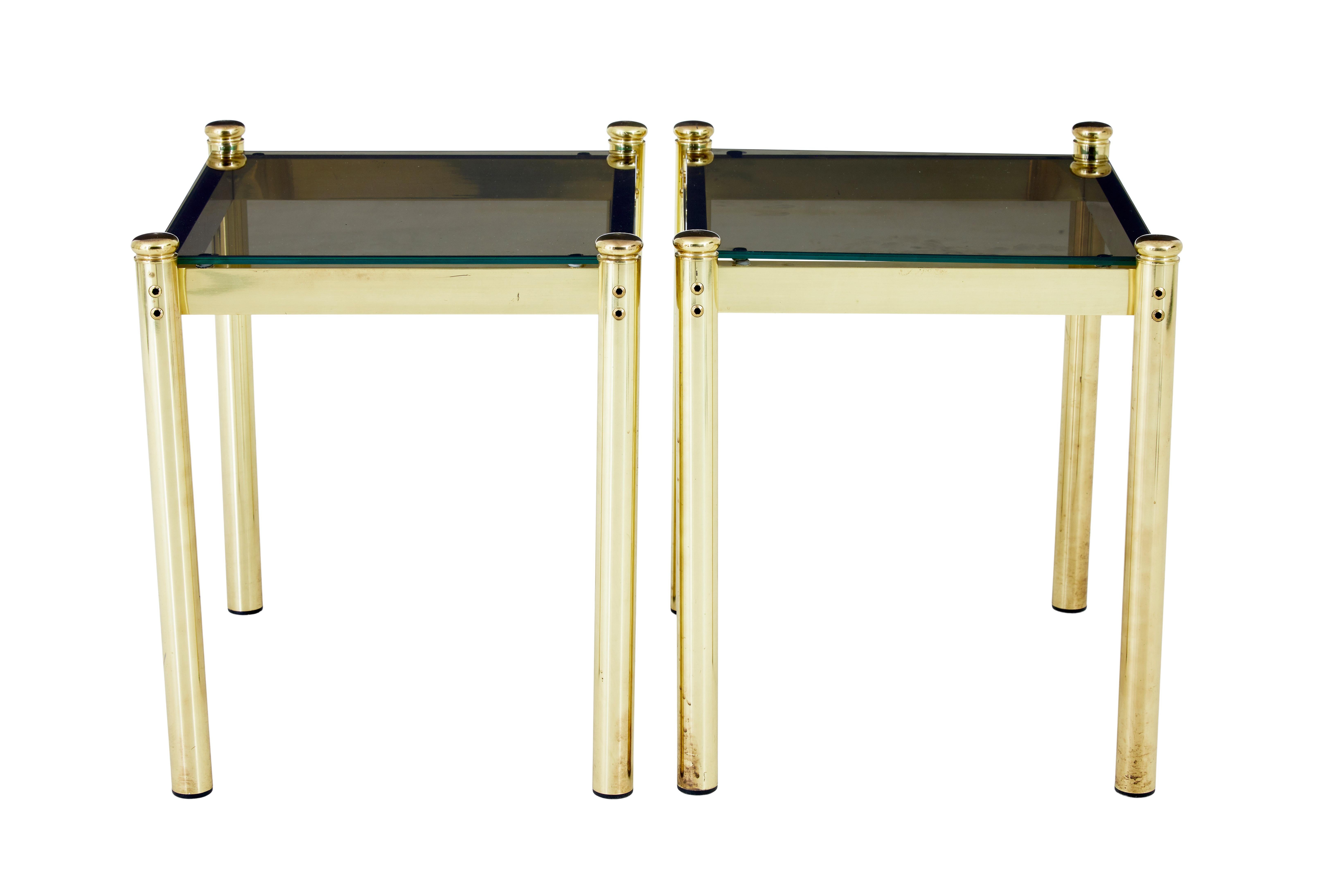 Swedish Pair of 20th century brass and glass side tables For Sale