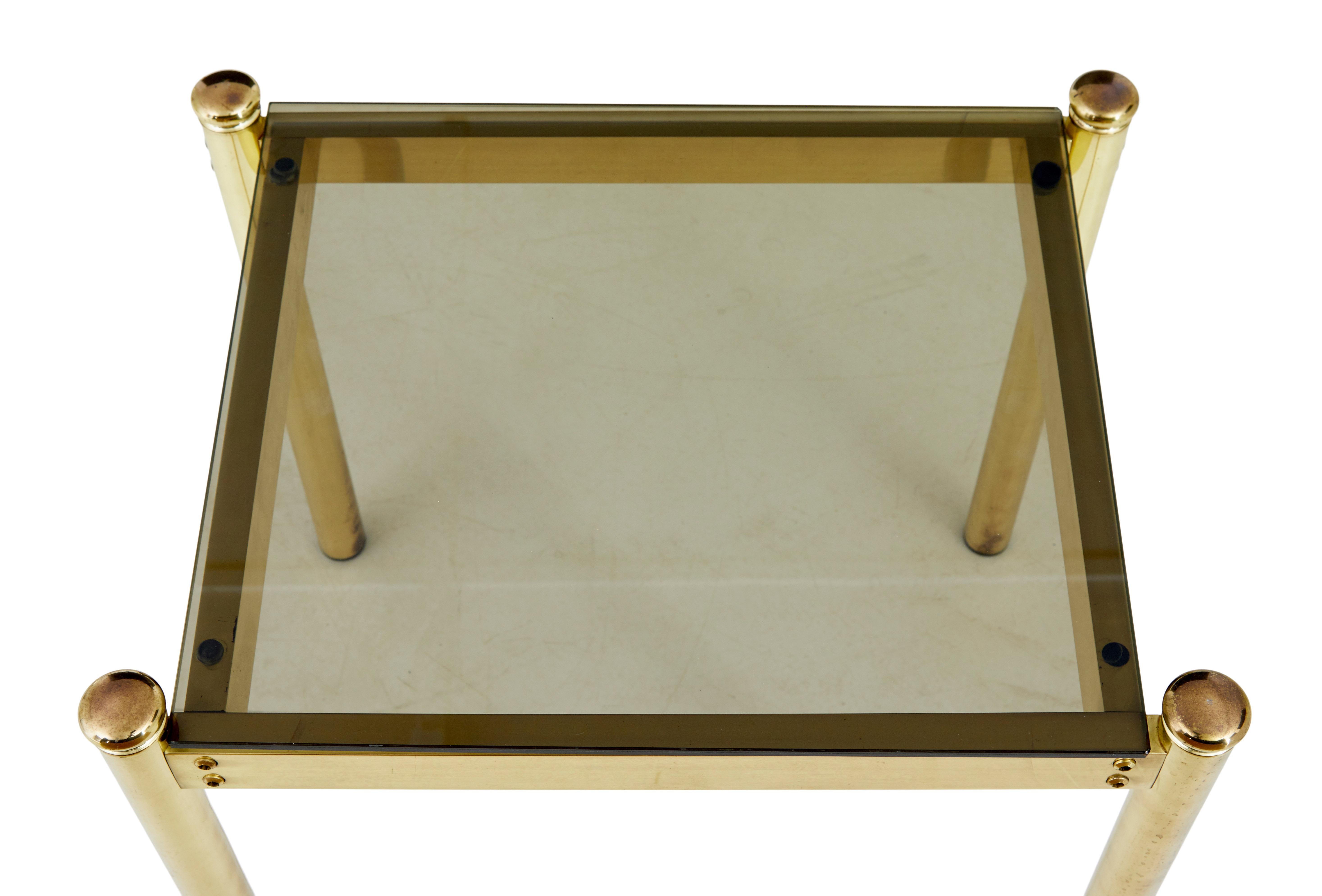Hand-Crafted Pair of 20th century brass and glass side tables For Sale