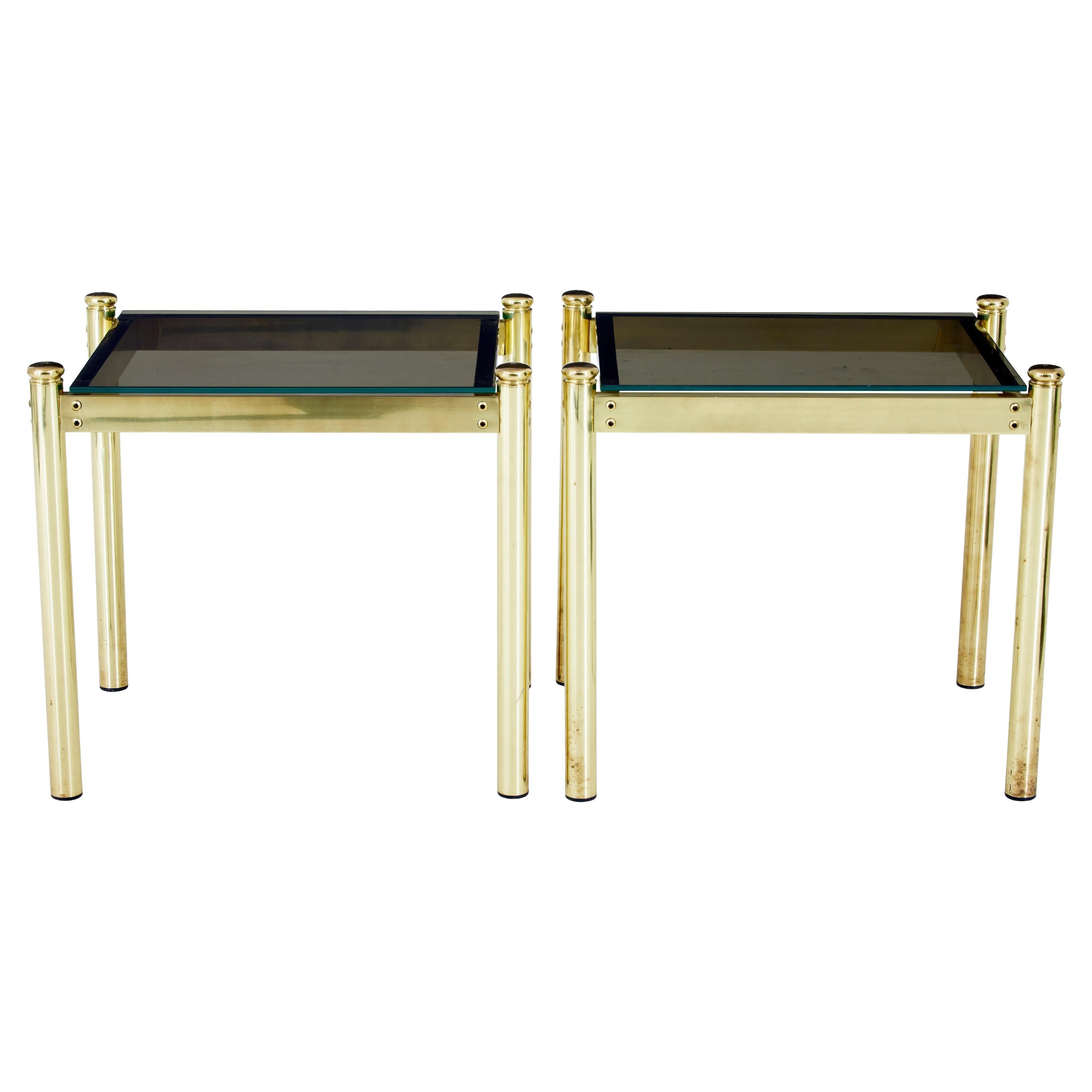 Pair of 20th century brass and glass side tables For Sale