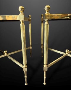 Pair of 20th Century Brass and Leather Topped Etageres