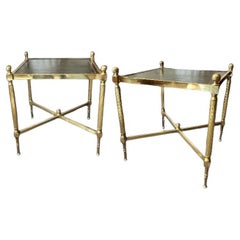 Pair of 20th Century Brass and Leather Topped Etageres