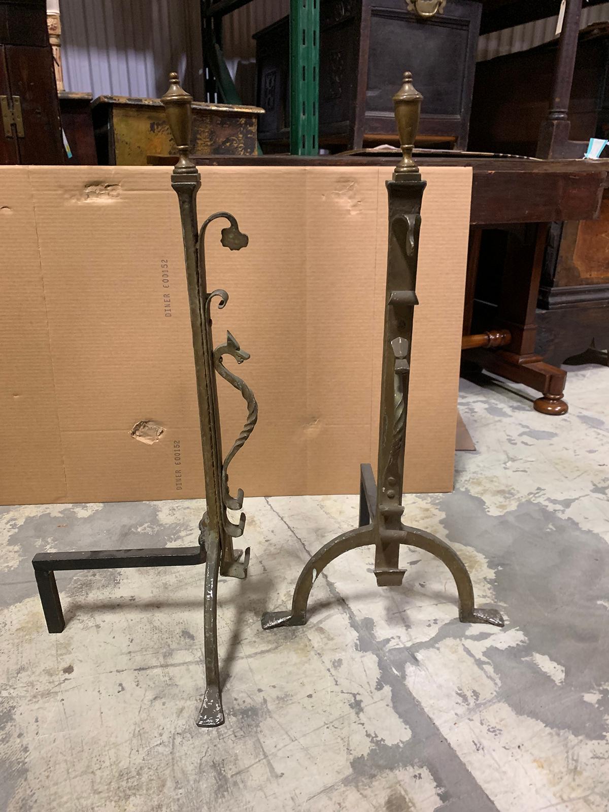 Pair of 20th Century Brass Andirons with Urn Finial For Sale 11