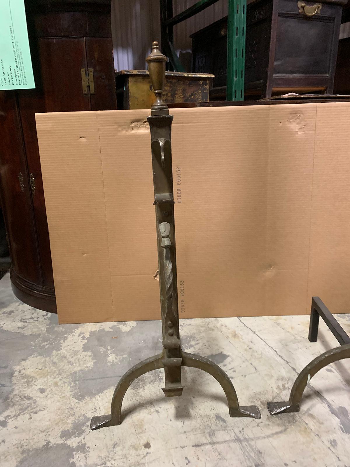 Pair of 20th Century Brass Andirons with Urn Finial For Sale 4