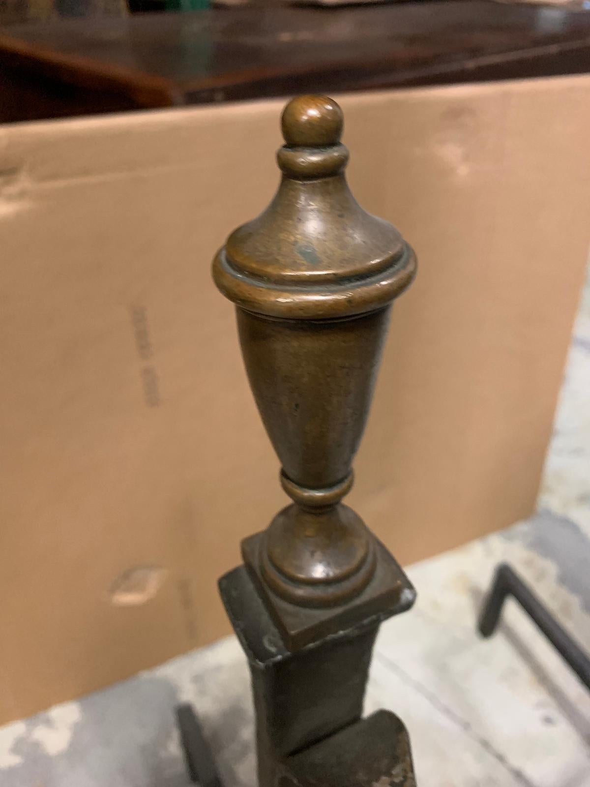 Pair of 20th Century Brass Andirons with Urn Finial For Sale 5