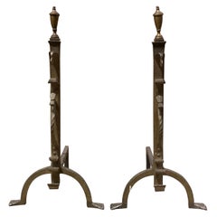 Pair of 20th Century Brass Andirons with Urn Finial
