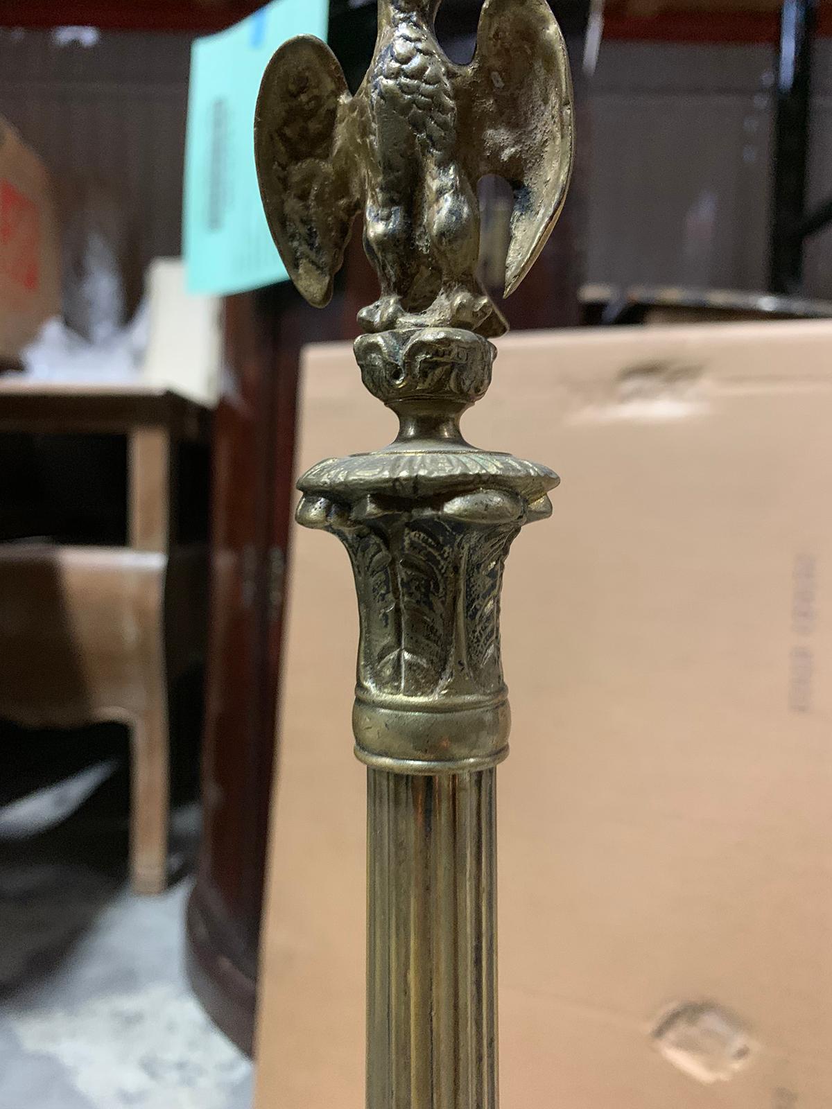 Pair of 20th Century Brass Fluted Column Andirons with Eagle Finials For Sale 8