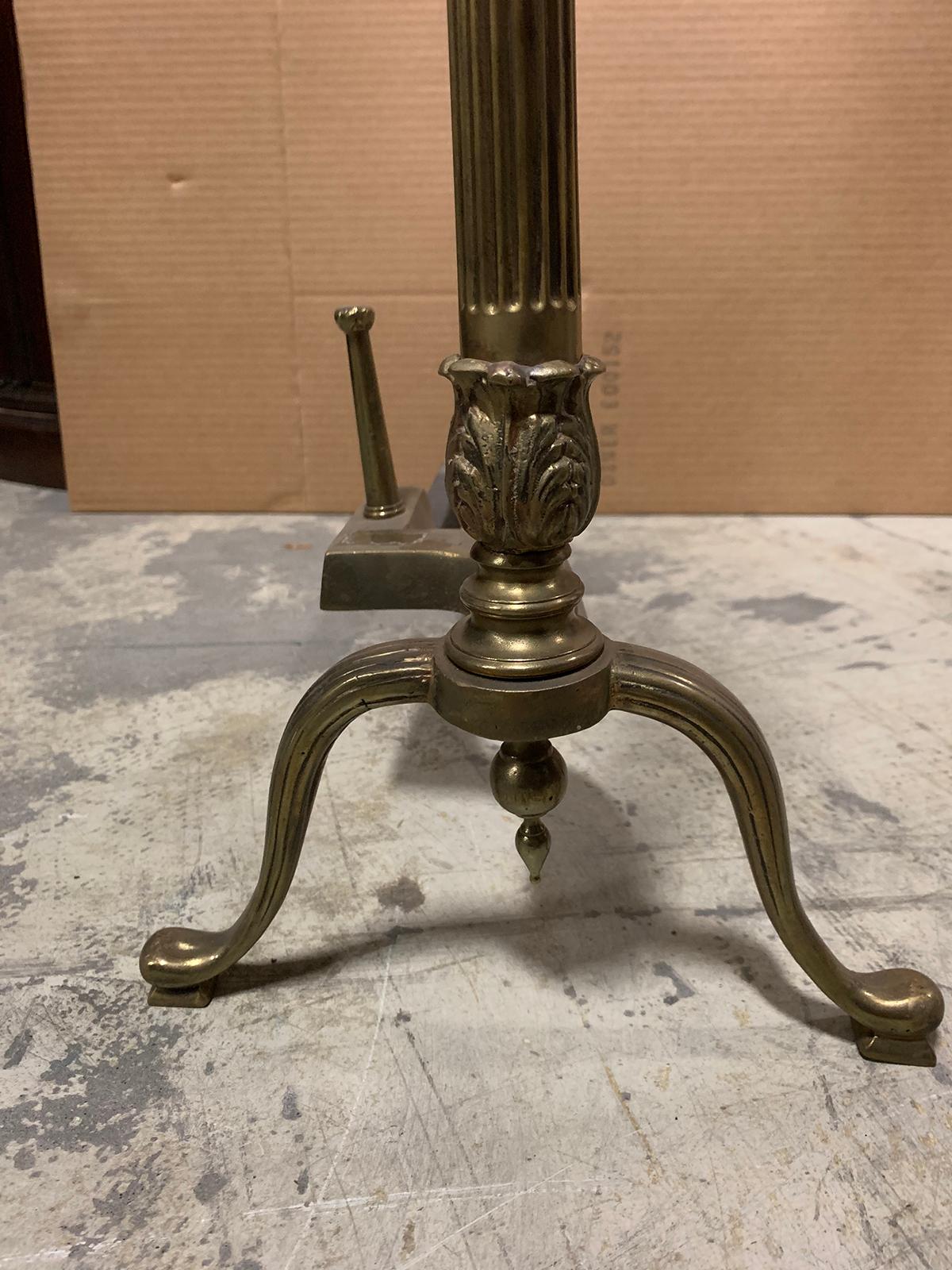 Pair of 20th Century Brass Fluted Column Andirons with Eagle Finials For Sale 10