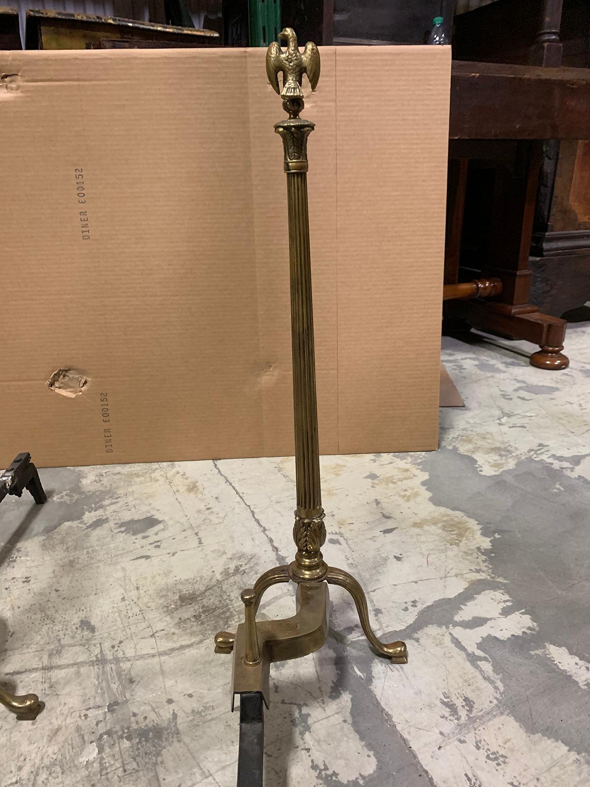 Pair of 20th Century Brass Fluted Column Andirons with Eagle Finials For Sale 13