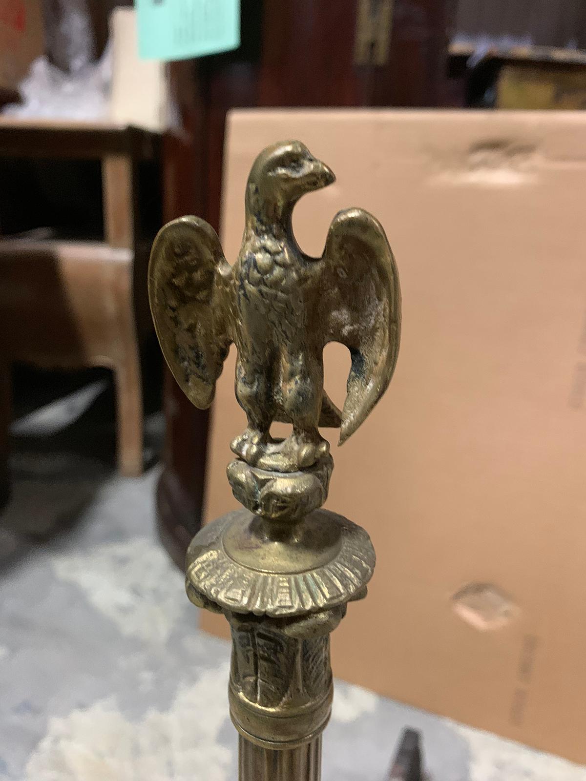 Pair of 20th Century Brass Fluted Column Andirons with Eagle Finials For Sale 6