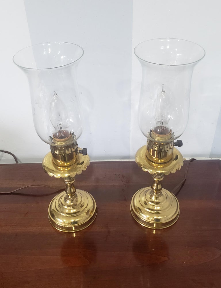 Pair of 20th Century Brass Hurricane Lamps For Sale at 1stDibs