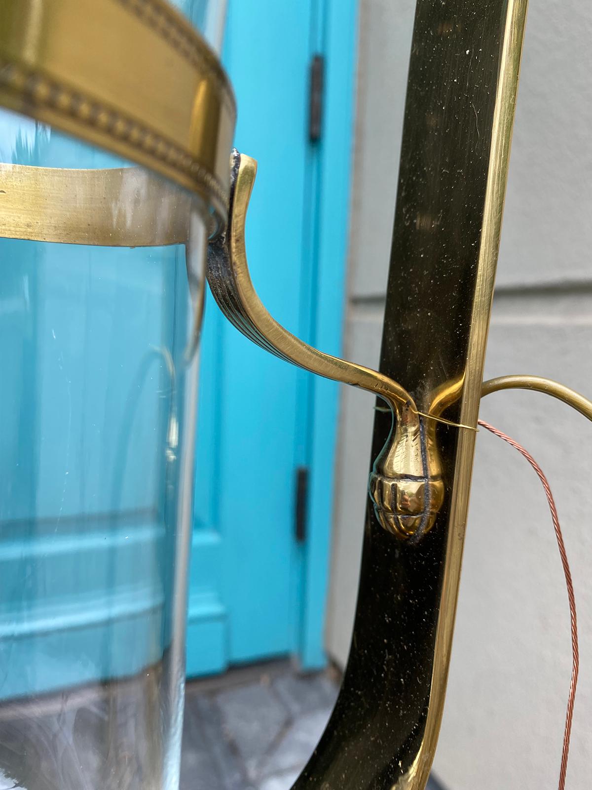 Pair of 20th Century Brass Hurricane & Smoke Bell Sconces, Hand Blown Glass 8