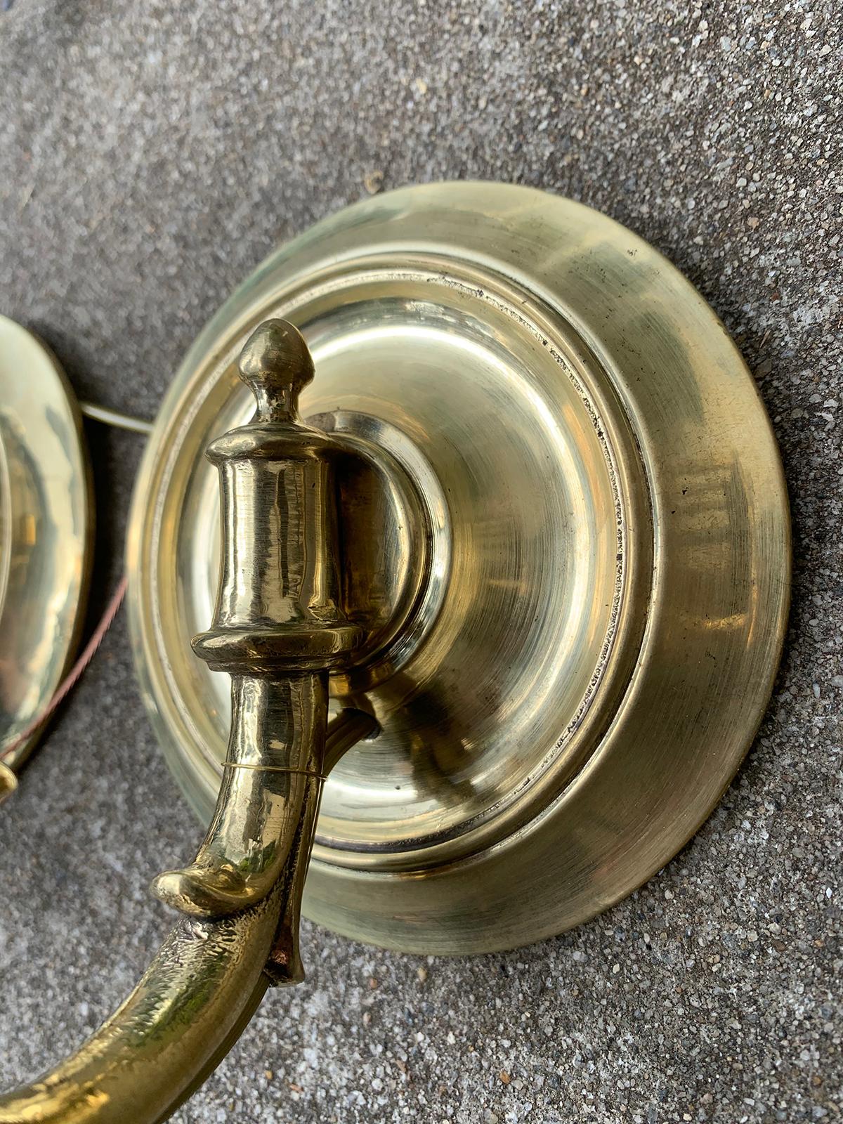 Pair of 20th Century Brass One-Arm Sconces with Hurricanes 7