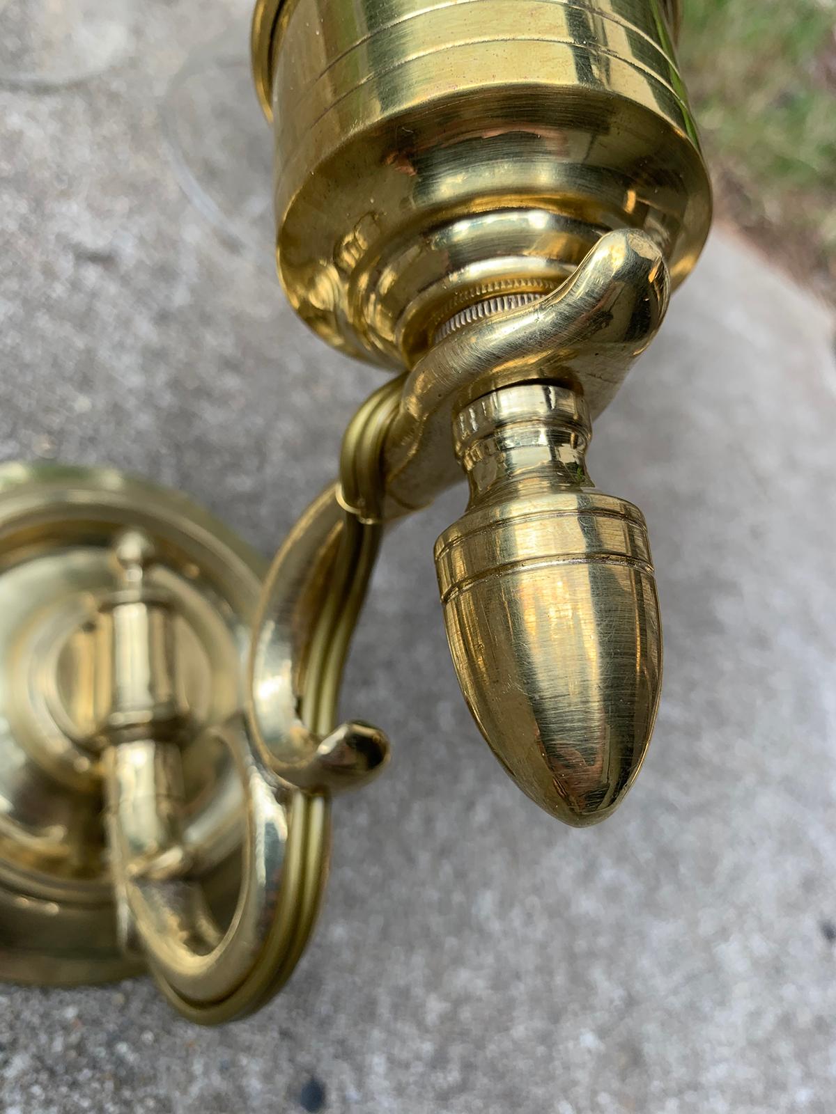 Pair of 20th Century Brass One-Arm Sconces with Hurricanes 8