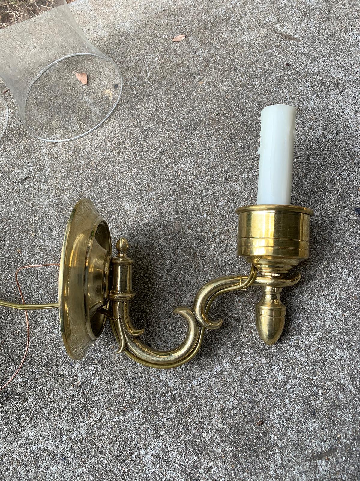 Pair of 20th Century Brass One-Arm Sconces with Hurricanes 11